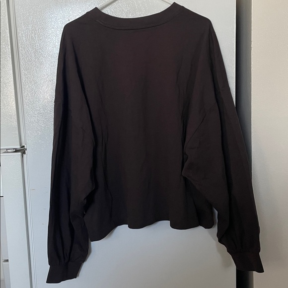 GAP Women’s XXL 100% Cotton Oversized Arm Crop Dark Brown Long Sleeve Top - Picture 8 of 11